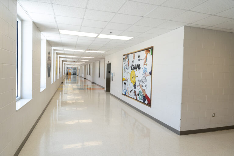 Bright hallway inside a Wake County school